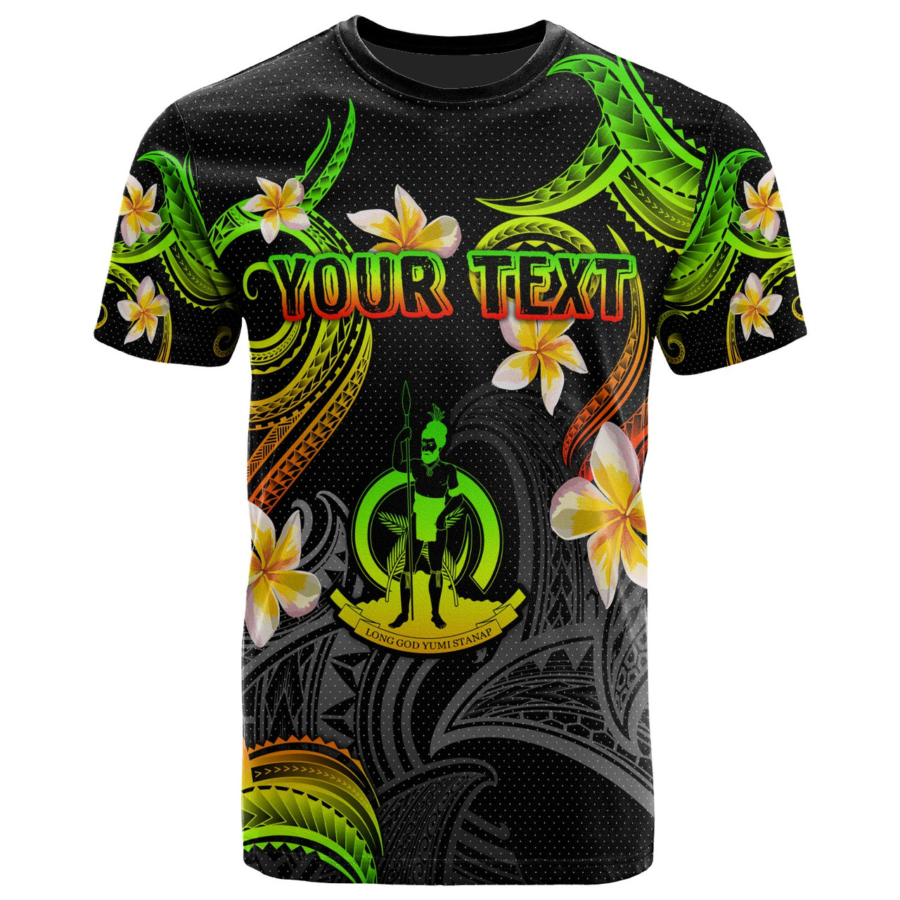 Vanuatu T-shirt - Custom Personalised Polynesian Waves with Plumeria Flowers (Reggae)
