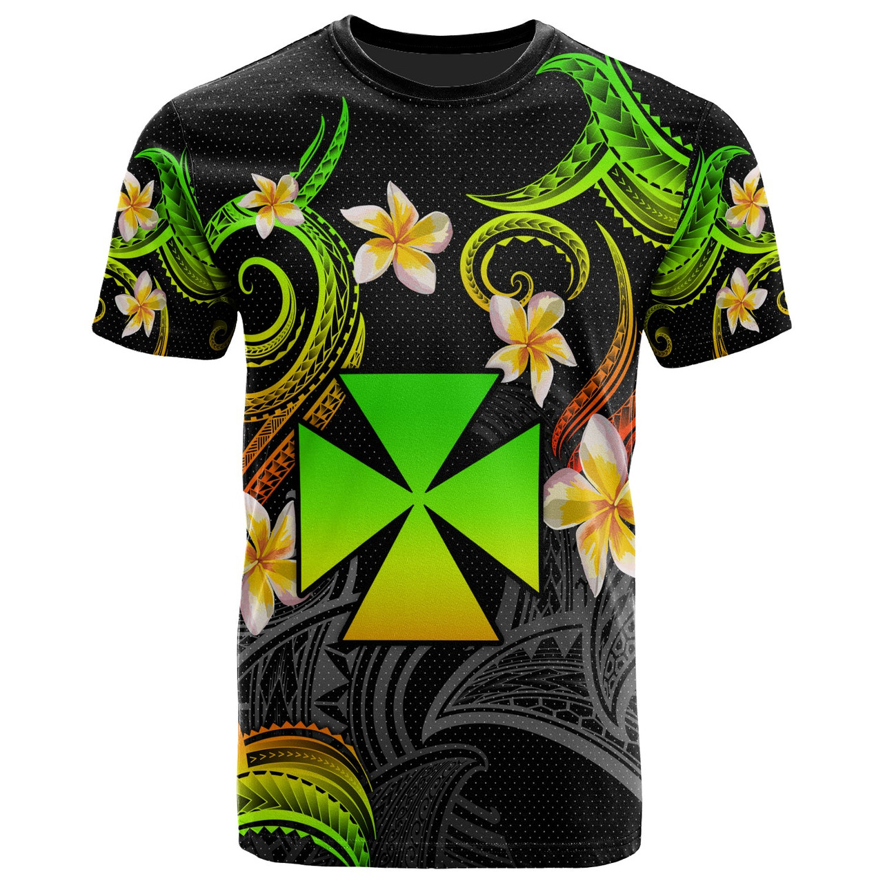 Wallis and Futuna T-shirt - Custom Personalised Polynesian Waves with Plumeria Flowers (Reggae)