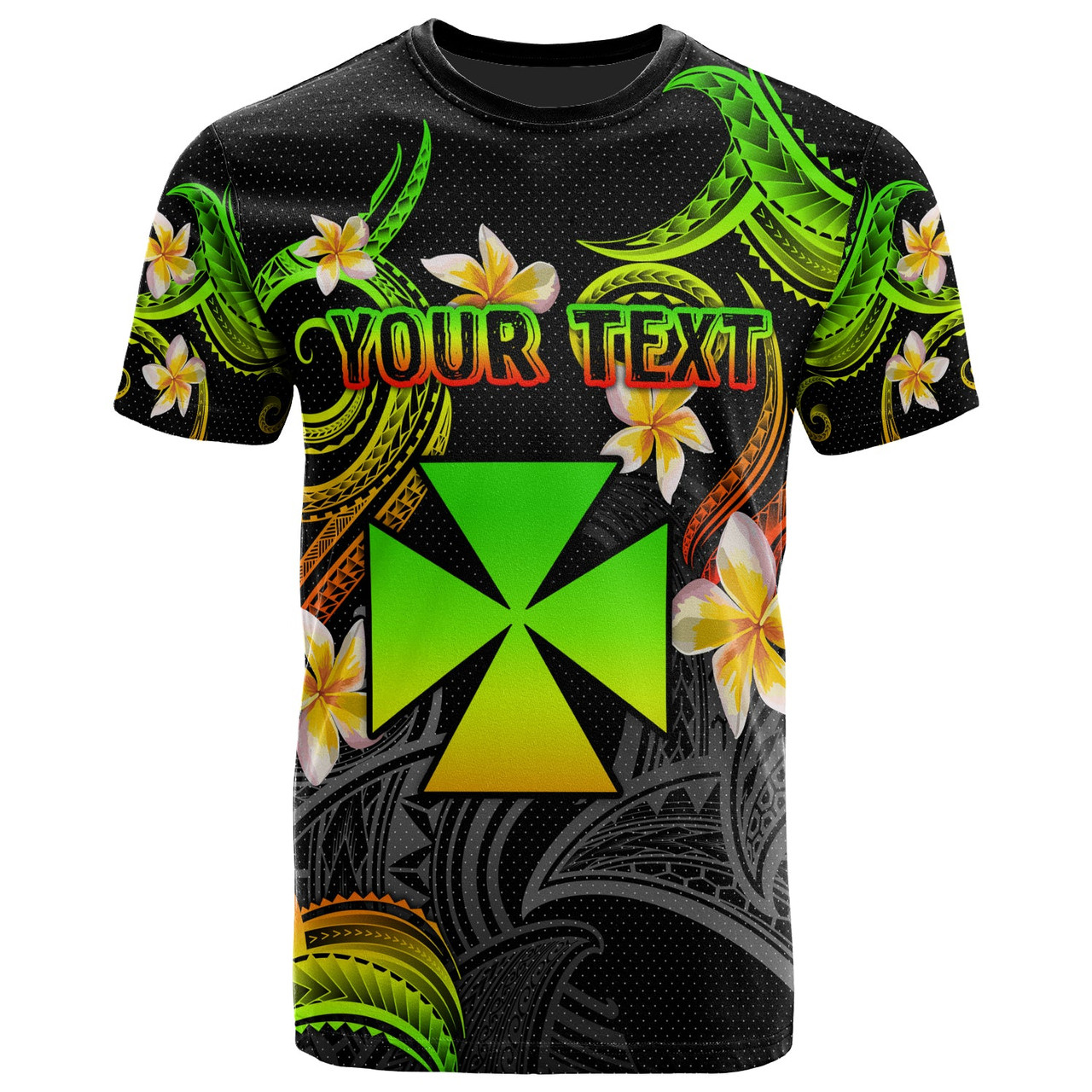 Wallis and Futuna T-shirt - Custom Personalised Polynesian Waves with Plumeria Flowers (Reggae)