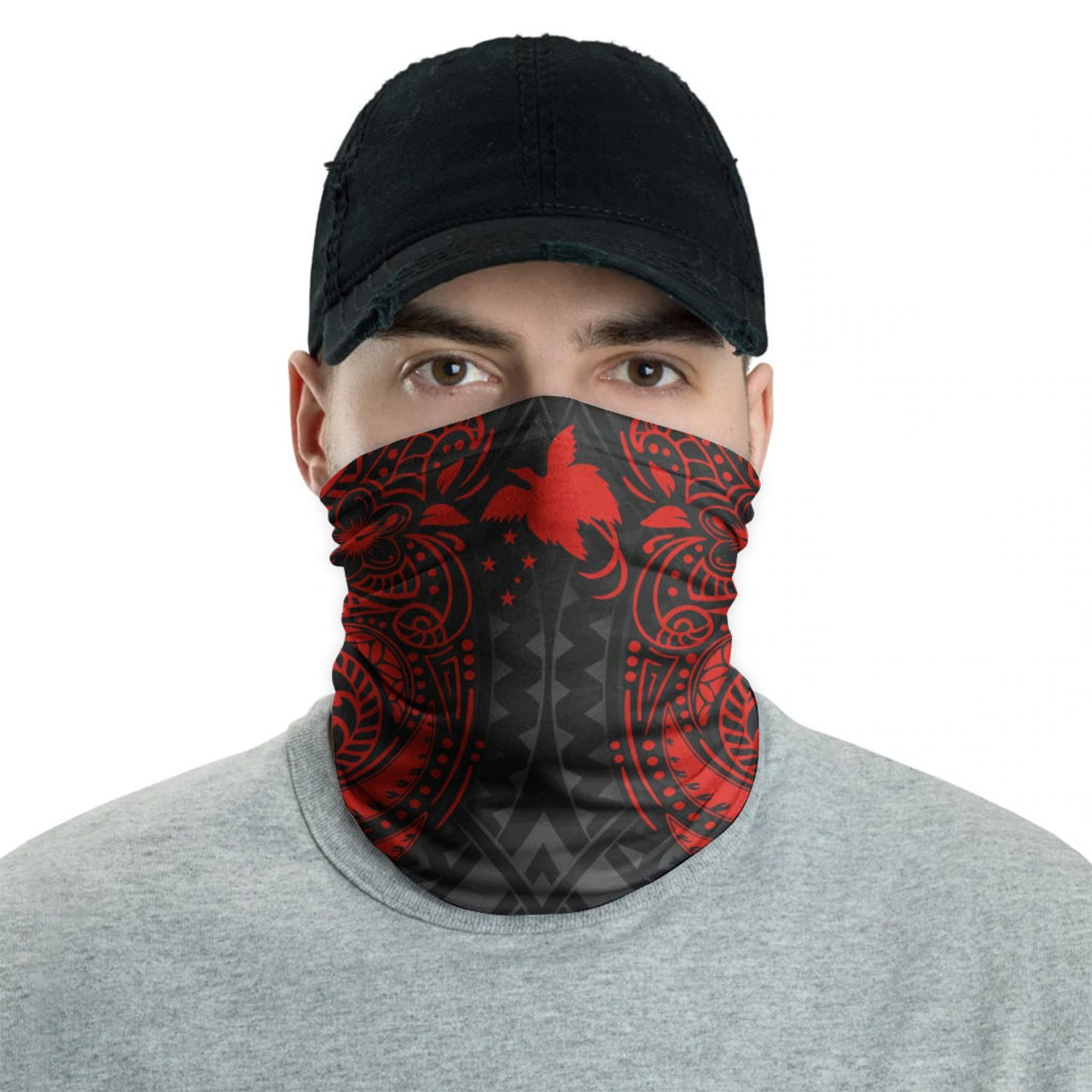 Papua New Guinea Neck Gaiter - Floral Tattoo Red 2