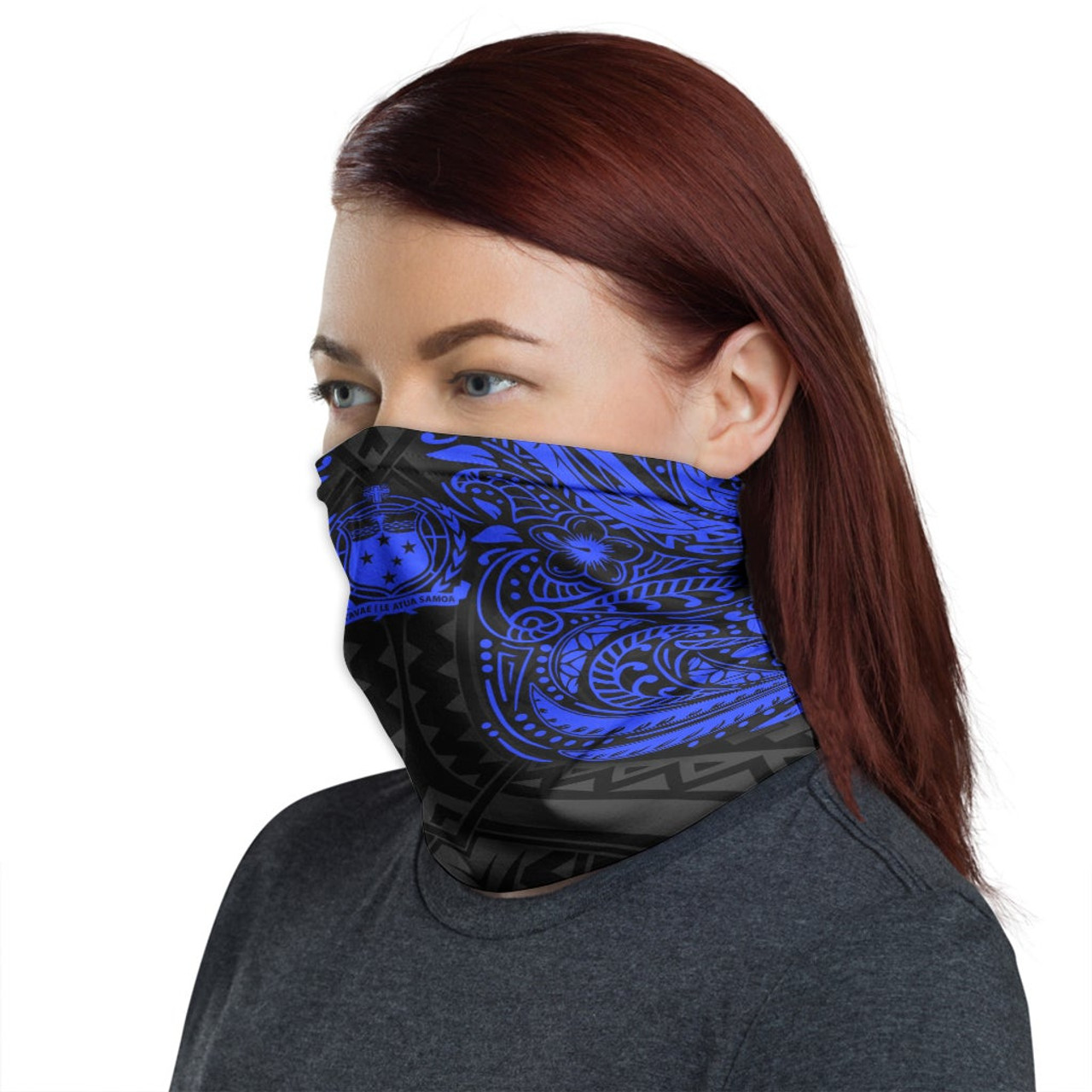 Samoa Neck Gaiter - Floral Tattoo Blue 1