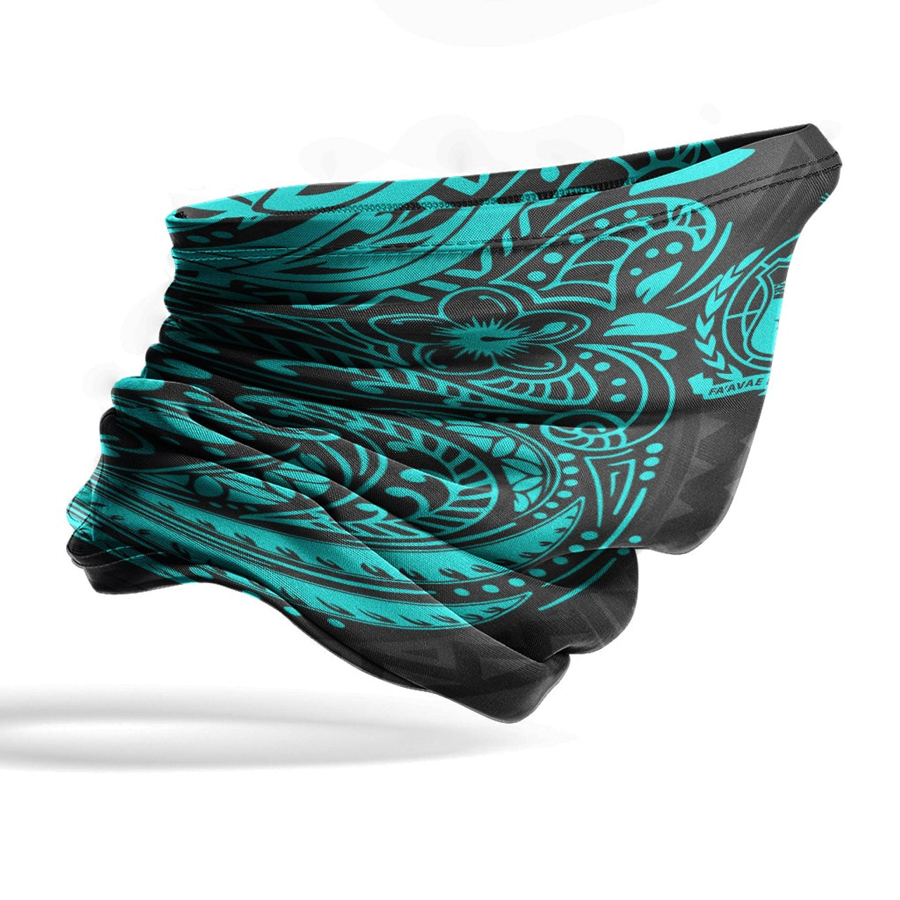 Samoa Neck Gaiter - Floral Tattoo Neon Blue 4