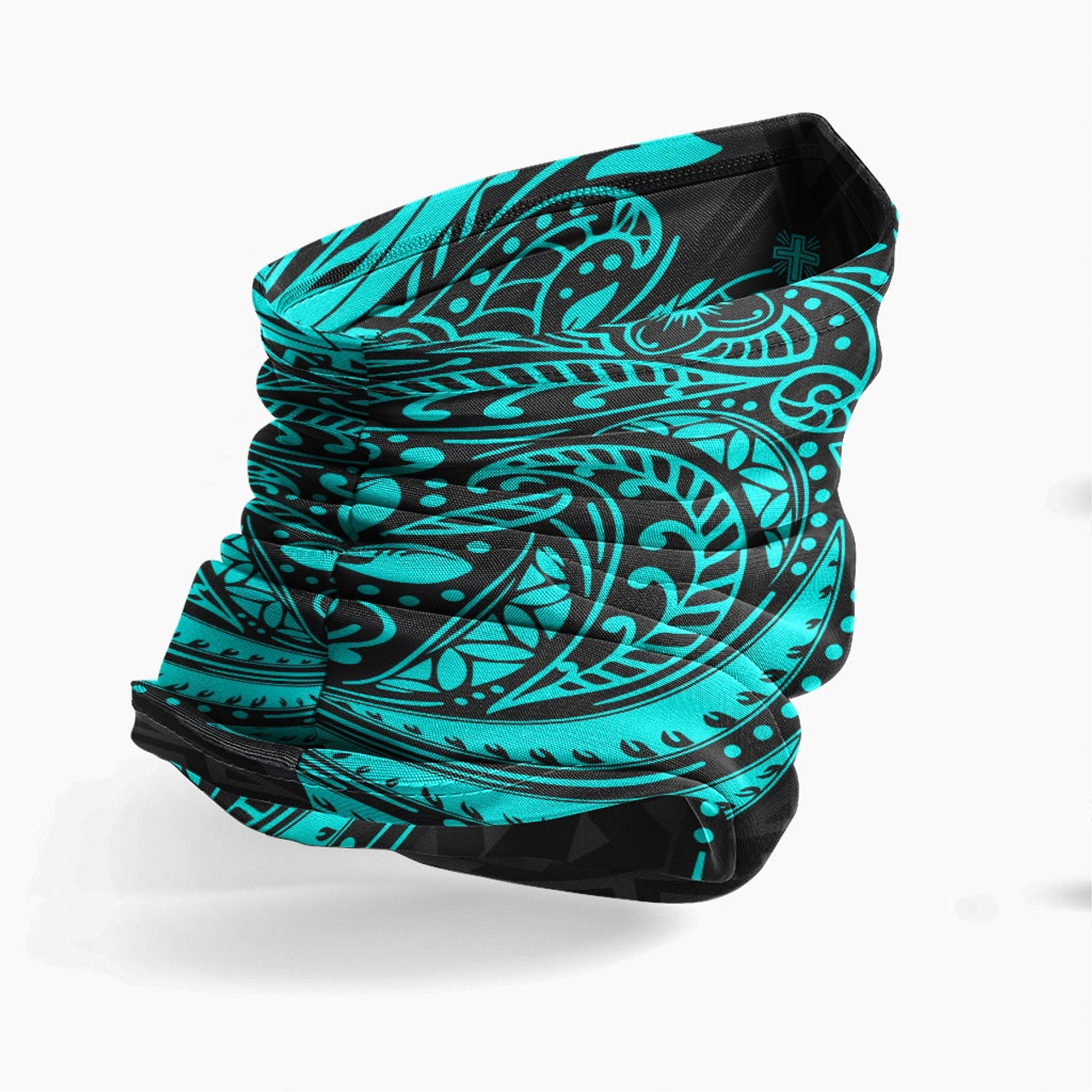 Samoa Neck Gaiter - Floral Tattoo Neon Blue 3