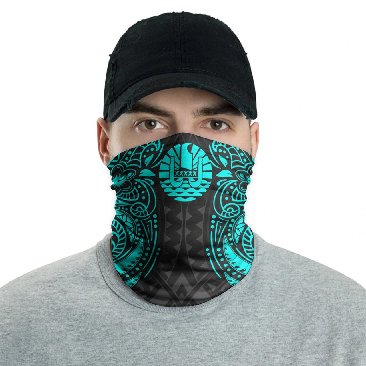 Tahiti Neck Gaiter - Floral Tattoo Neon Blue 2