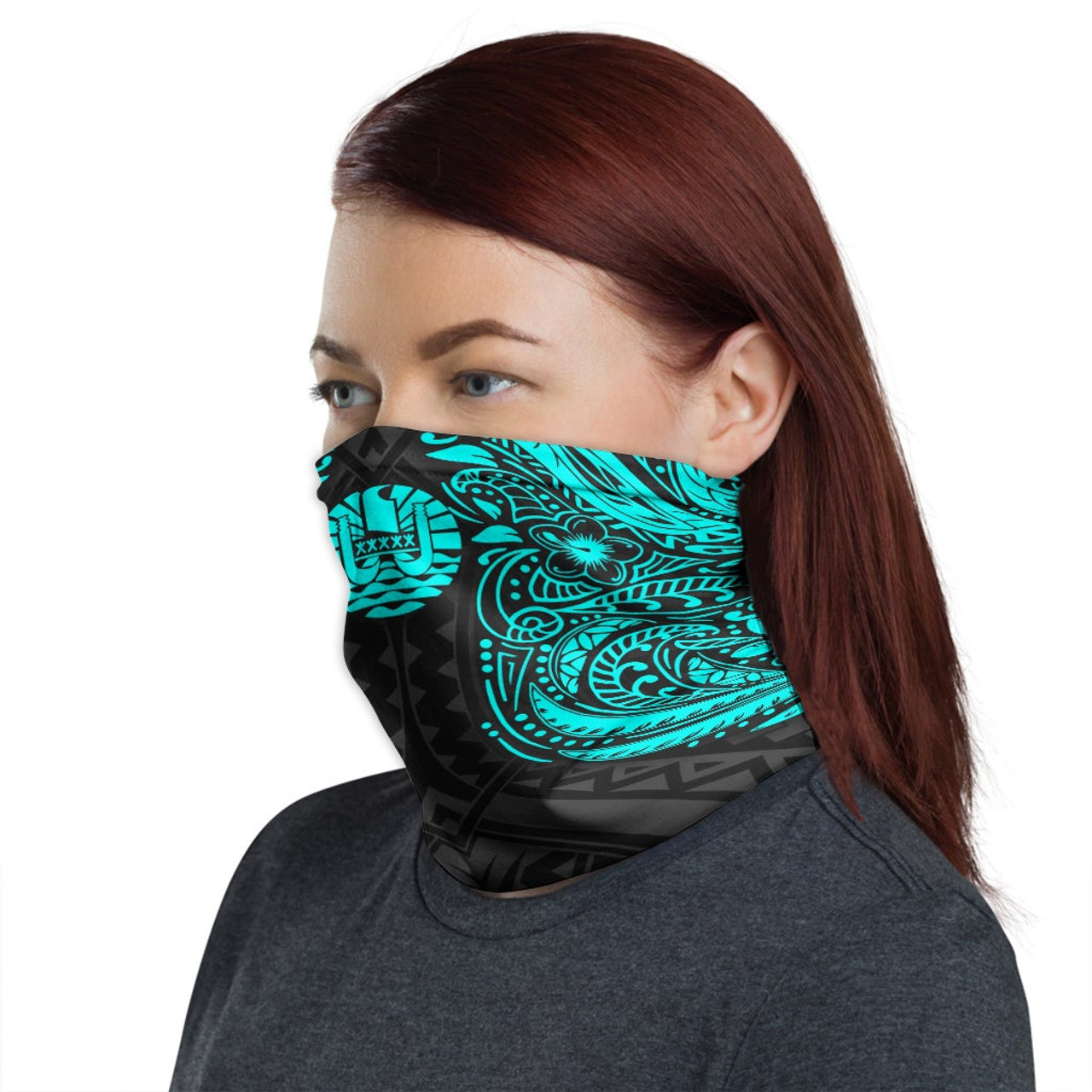 Tahiti Neck Gaiter - Floral Tattoo Neon Blue 1