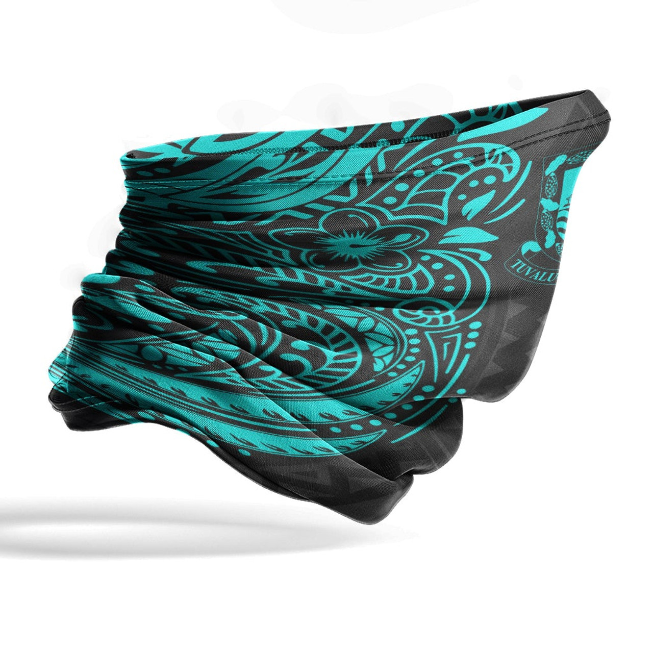 Tuvalu Neck Gaiter - Floral Tattoo Neon Blue 4