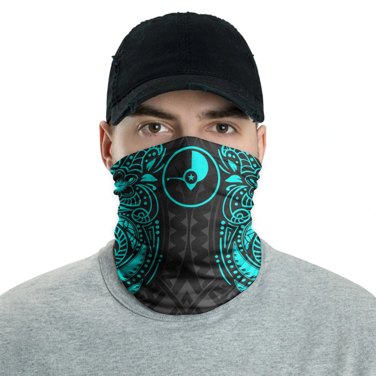 Yap Neck Gaiter - Floral Tattoo Neon Blue 2