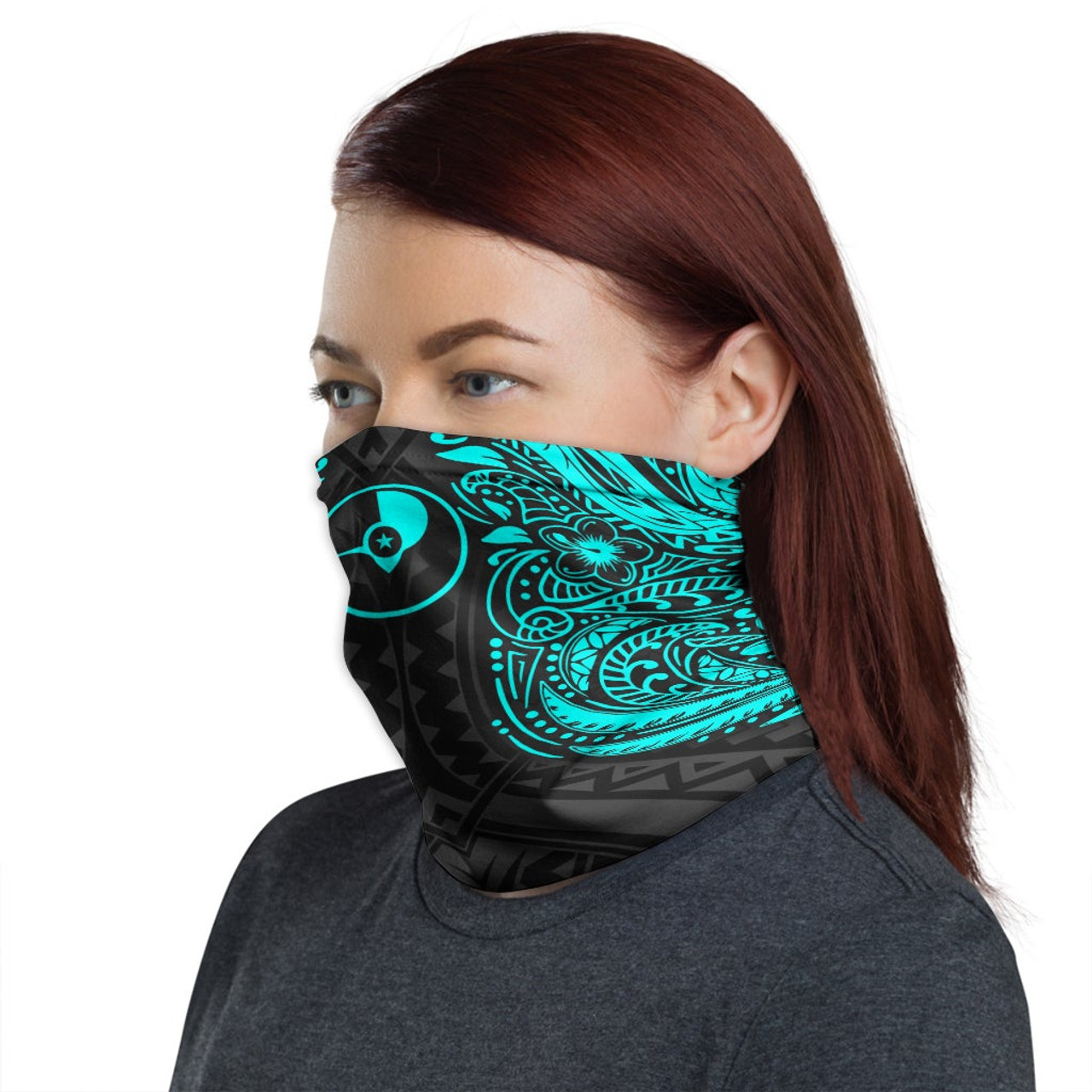 Yap Neck Gaiter - Floral Tattoo Neon Blue 1