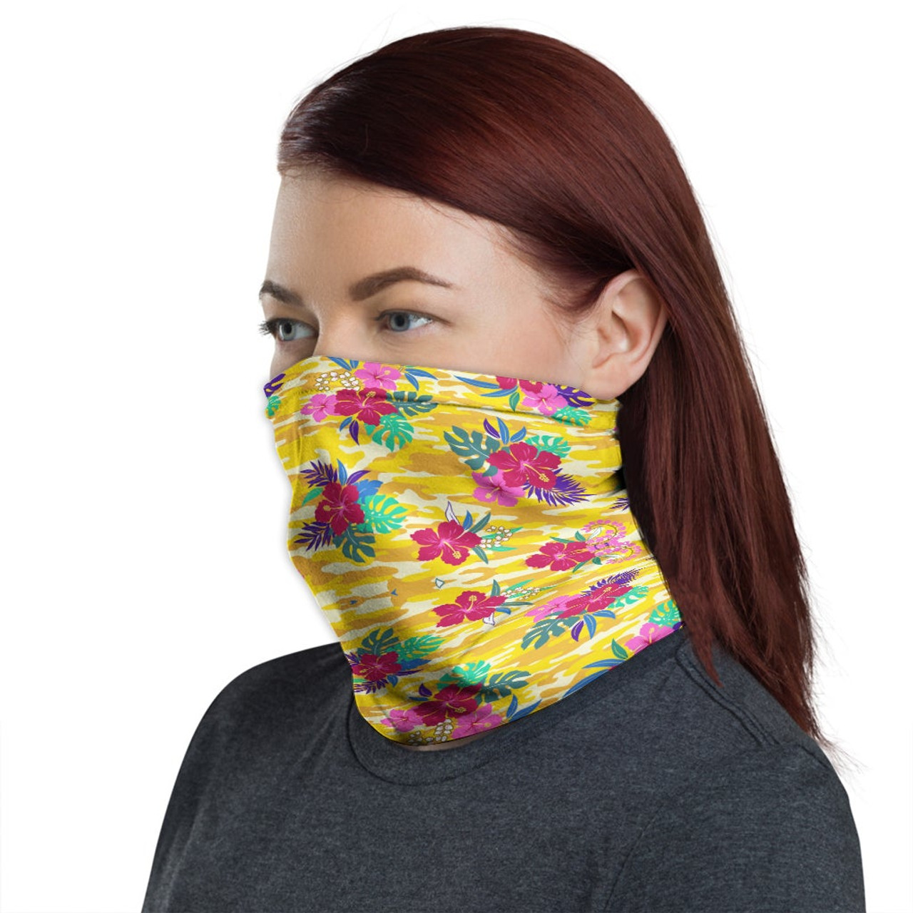 Polynesian Neck Gaiter - Camo Poly Patterns Hibiscus 01 1