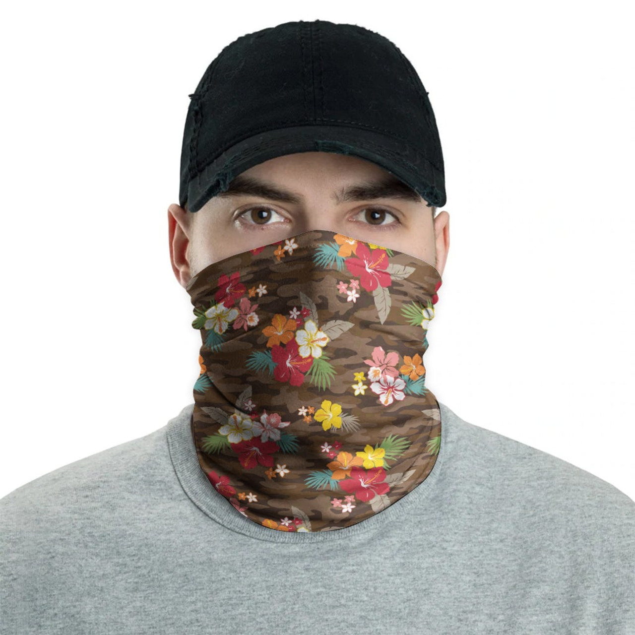 Polynesian Neck Gaiter - Camo Poly Patterns Hibiscus 04 2