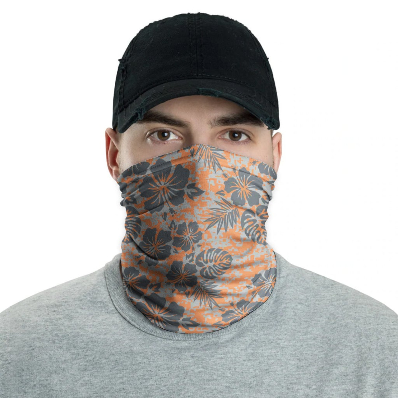 Polynesian Neck Gaiter - Camo Poly Patterns Hibiscus 05 2