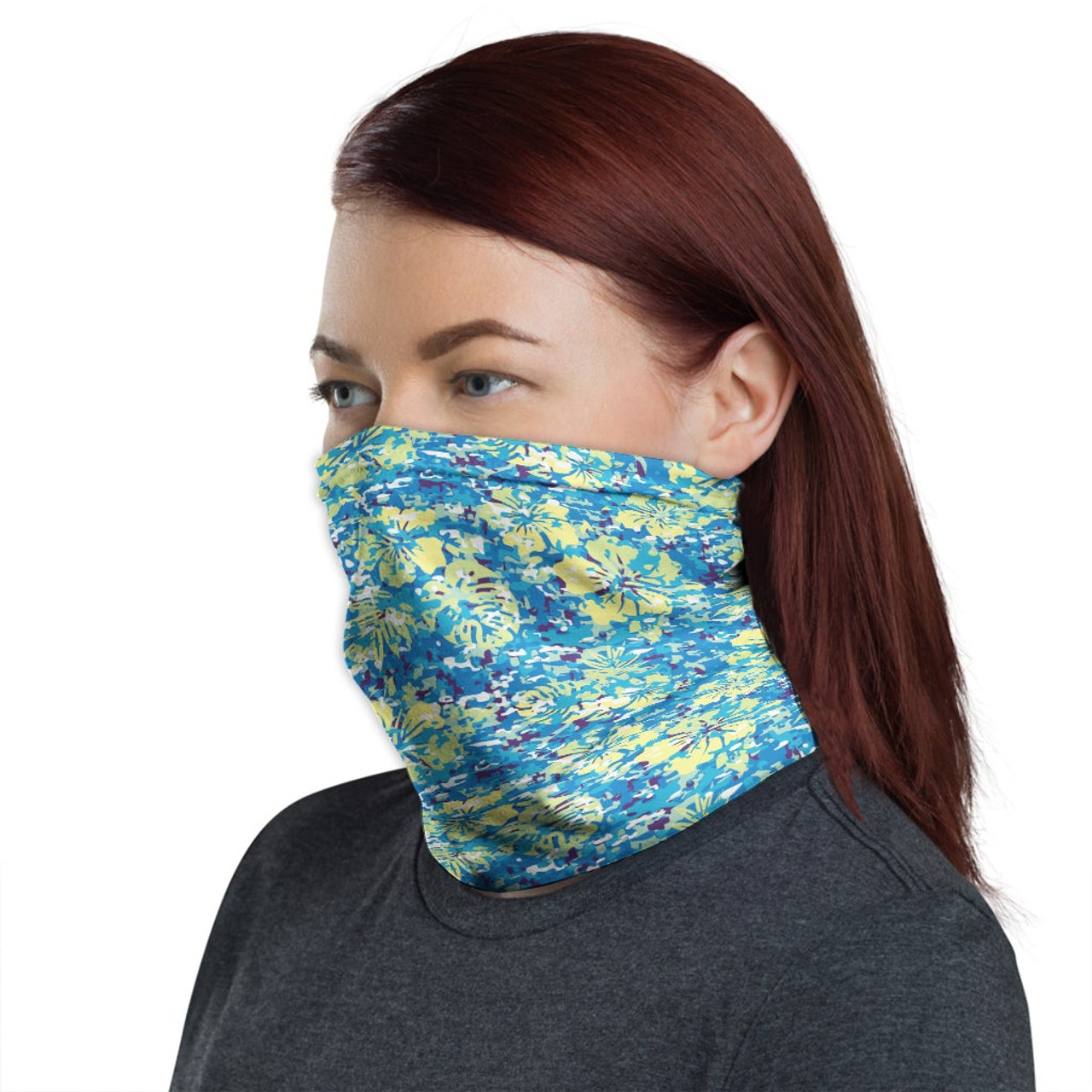 Polynesian Neck Gaiter - Camo Poly Patterns Hibiscus 09 1