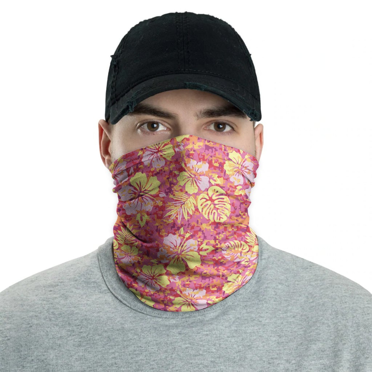 Polynesian Neck Gaiter - Camo Poly Patterns Hibiscus 10 2