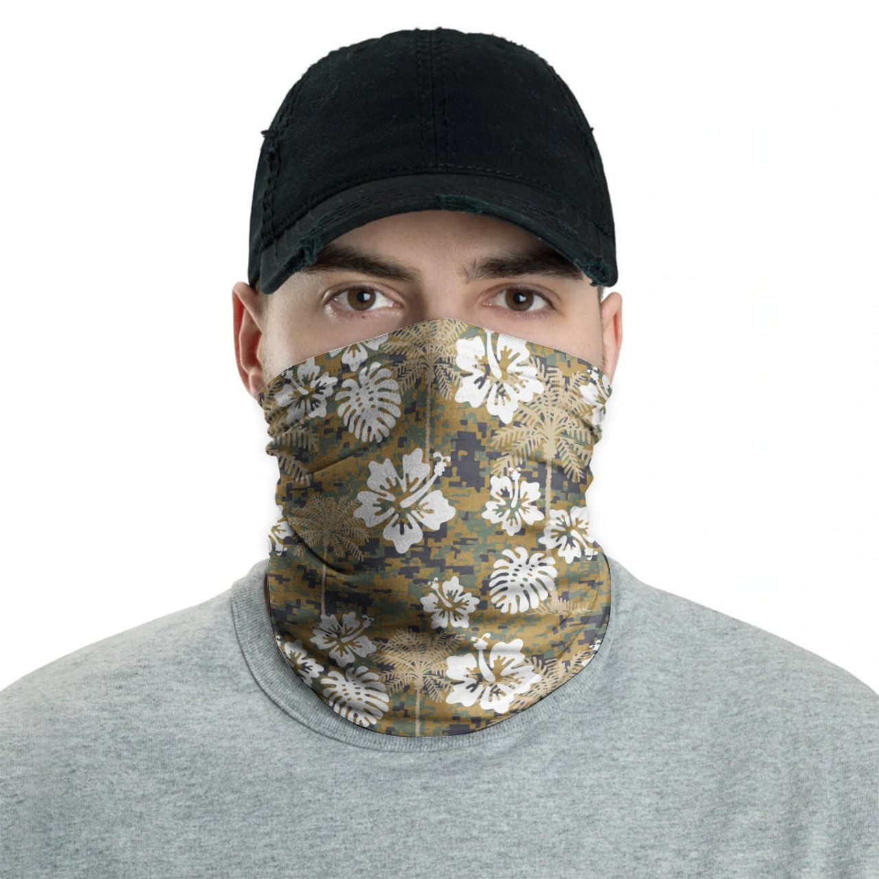 Polynesian Neck Gaiter - Camo Poly Patterns Hibiscus 19 2