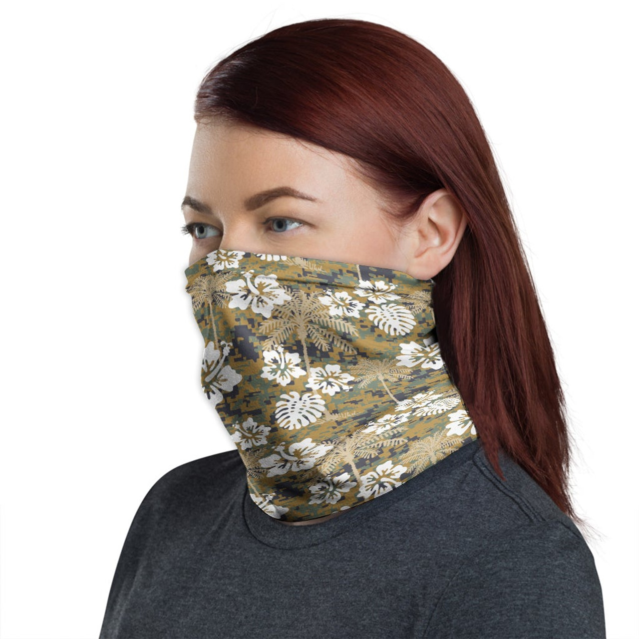 Polynesian Neck Gaiter - Camo Poly Patterns Hibiscus 19 1