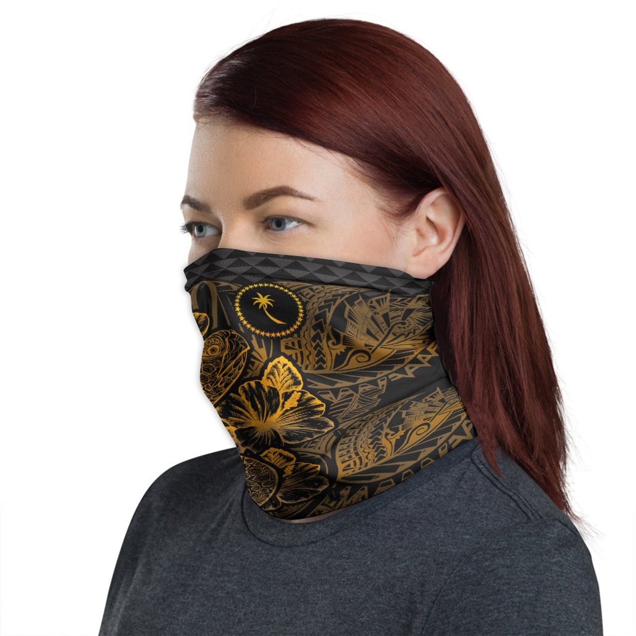 Chuuk Neck Gaiter - Turtle Hibiscus Gold 1