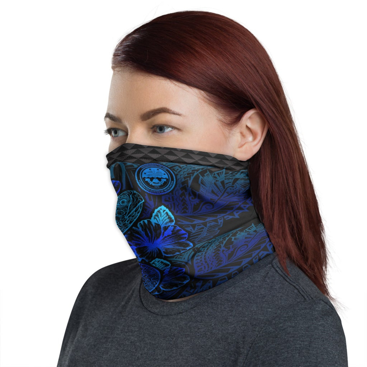 Federated States Of Micronesia Neck Gaiter - Turtle Hibiscus Blue 1