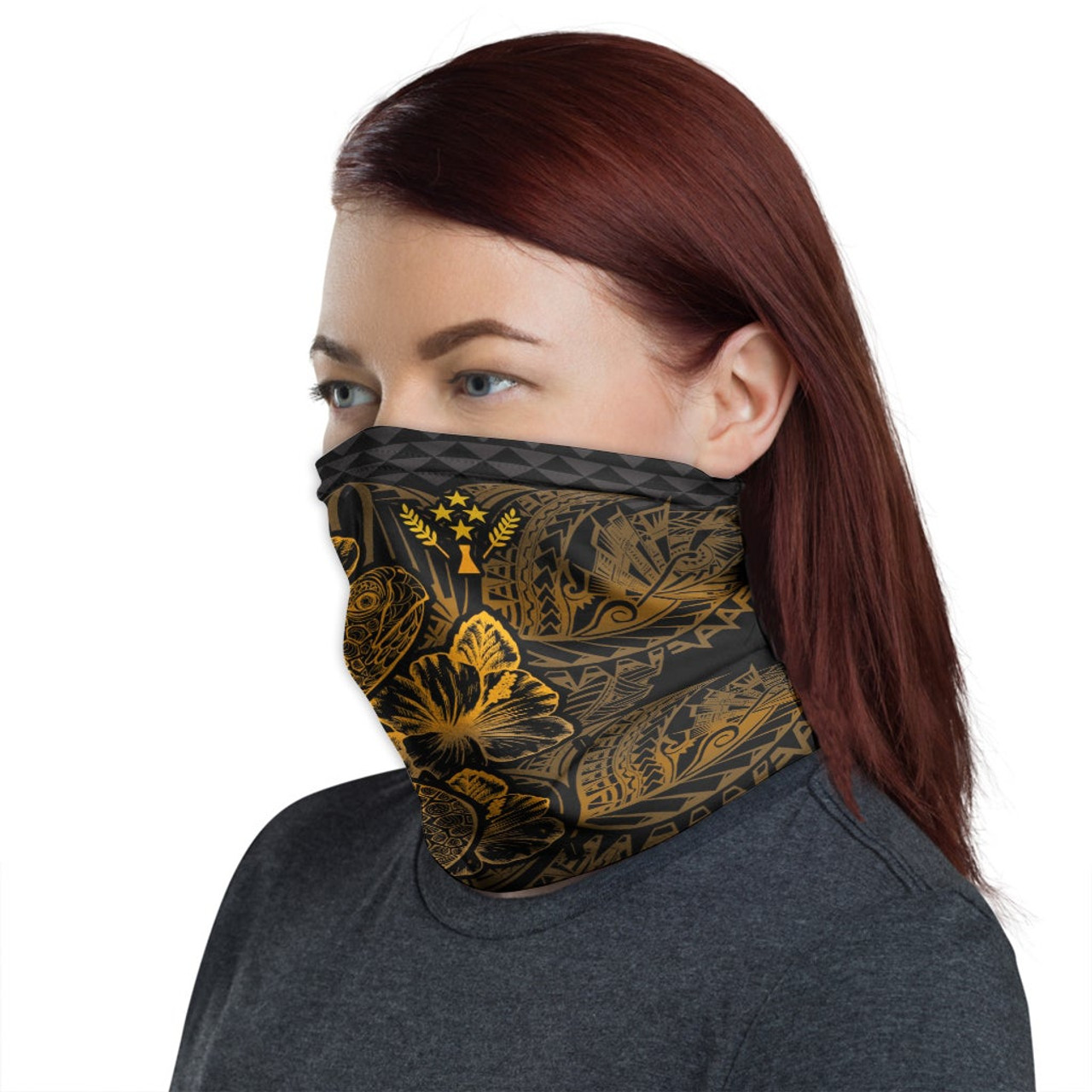 Kosrae Neck Gaiter - Turtle Hibiscus Gold 1