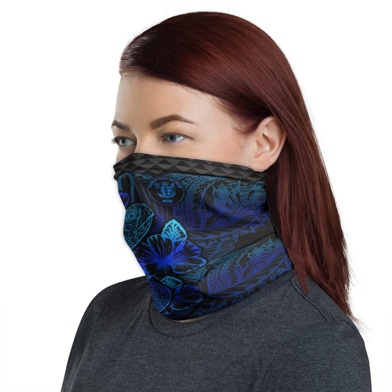 Niue Neck Gaiter - Turtle Hibiscus Blue 1