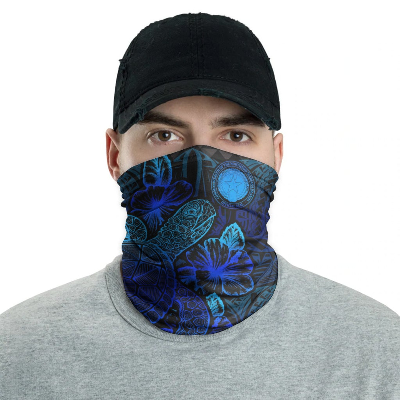 Northern Mariana Islands Neck Gaiter - Turtle Hibiscus Blue 2