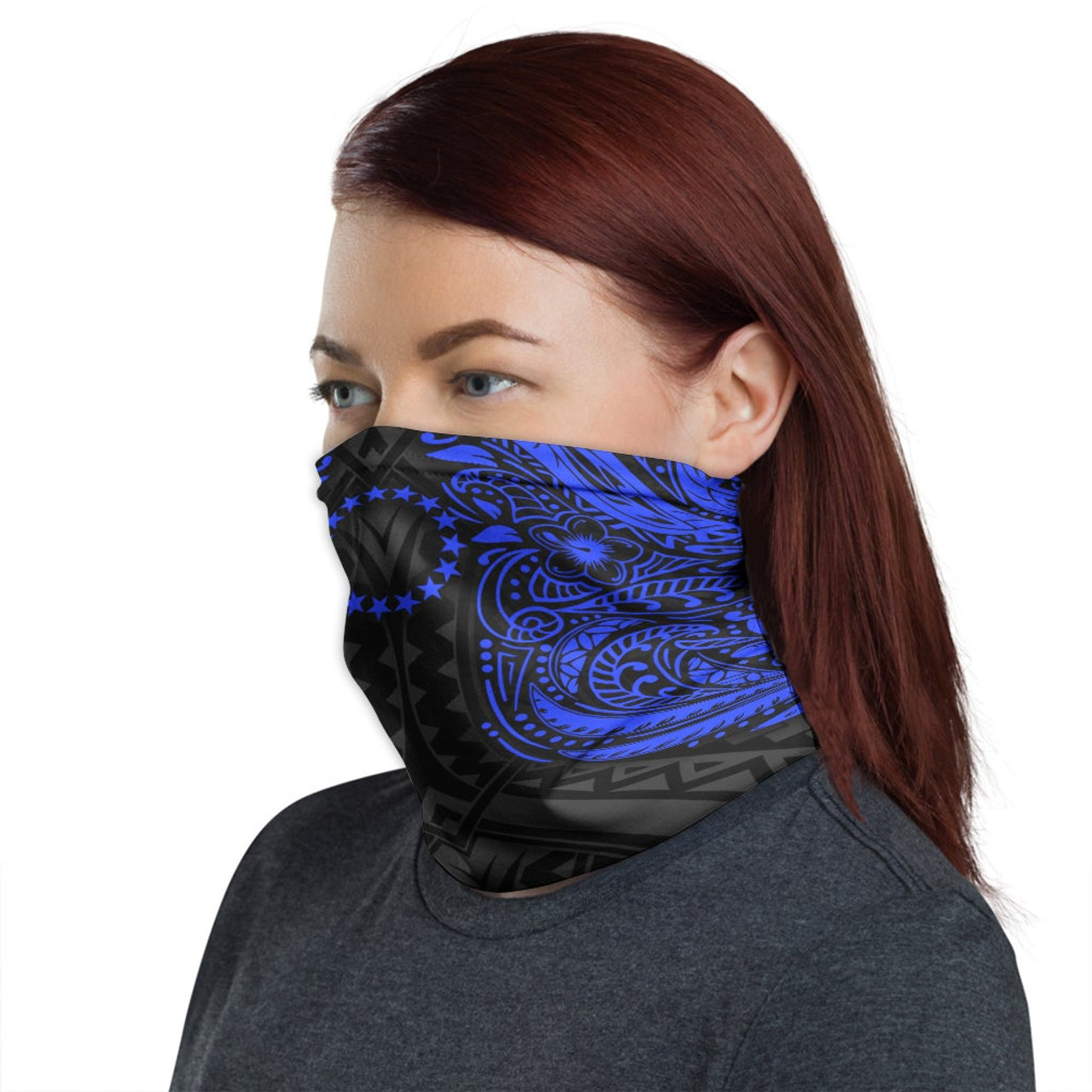 Cook Islands Neck Gaiter - Floral Tattoo Blue 1