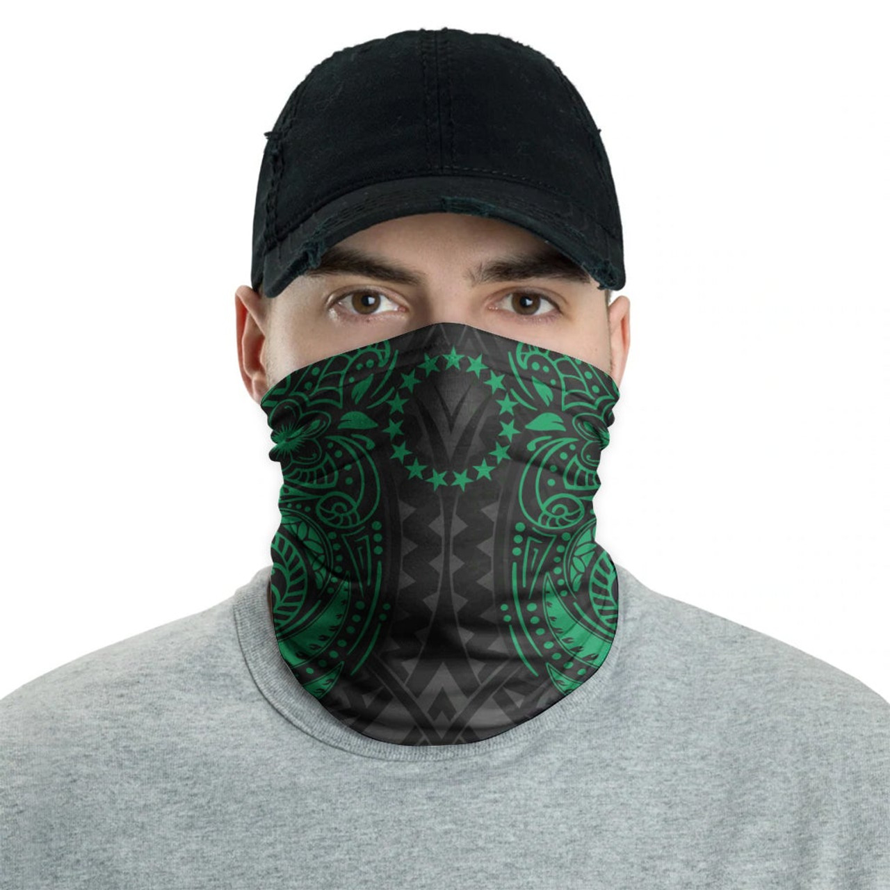 Cook Islands Neck Gaiter - Floral Tattoo Green 2