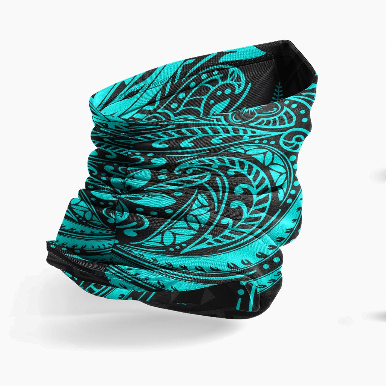 New Caledonia Neck Gaiter - Floral Tattoo Neon Blue 3