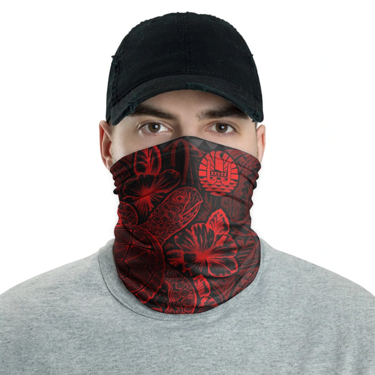 Tahiti Neck Gaiter - Turtle Hibiscus Red 2