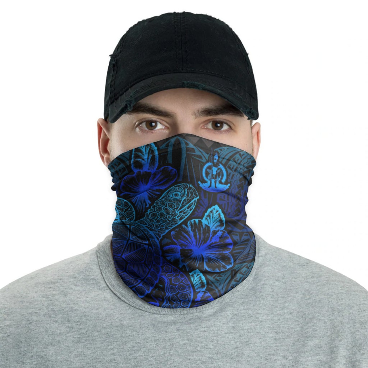 Vanuatu Neck Gaiter - Turtle Hibiscus Blue 2