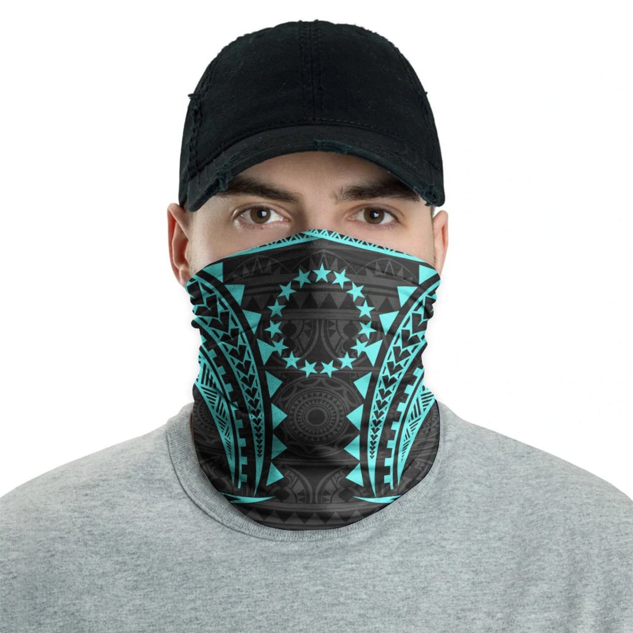 Cook Islands Neck Gaiter - Tribal Pattern Turquoise 2