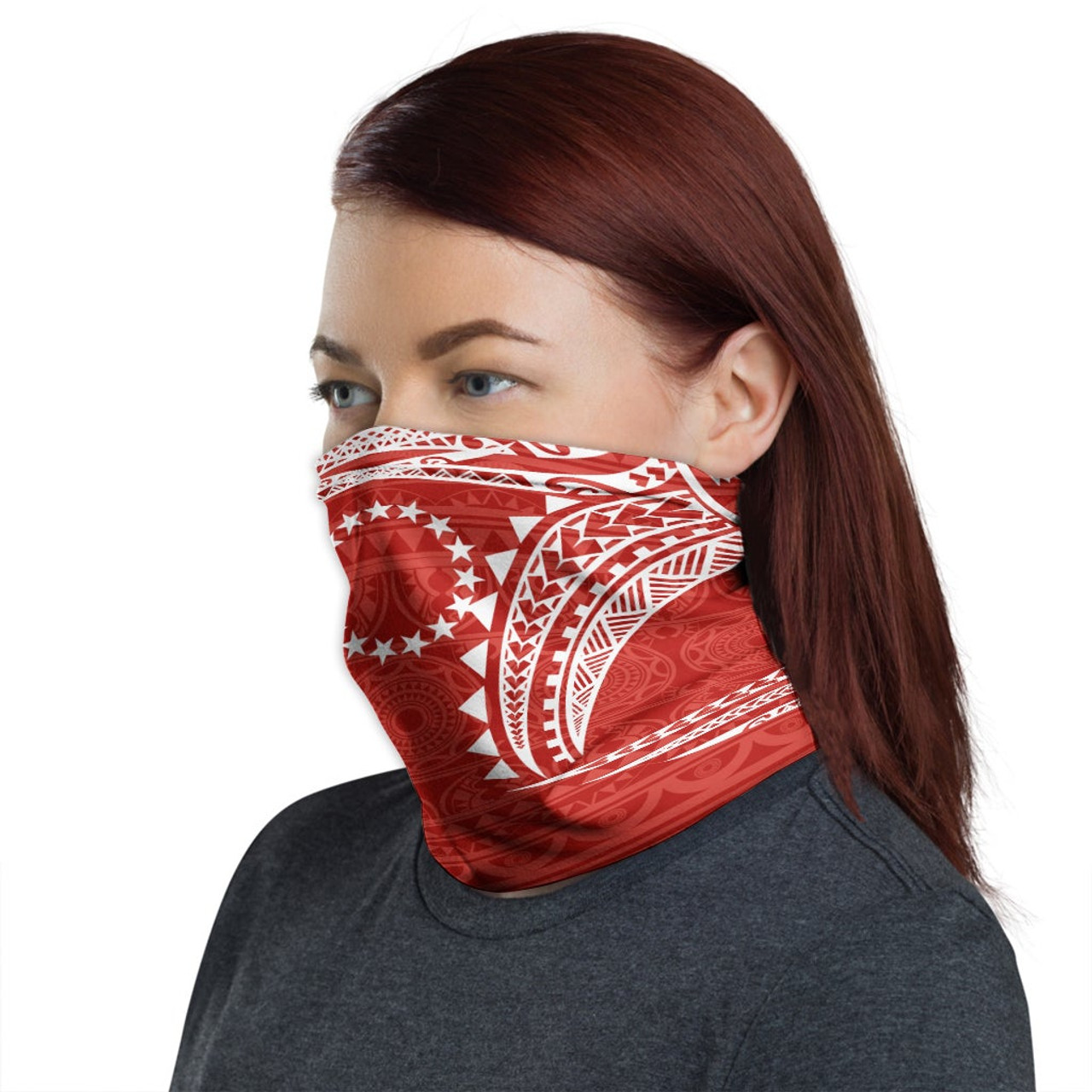 Cook Islands Neck Gaiter - Tribal Pattern Red 1