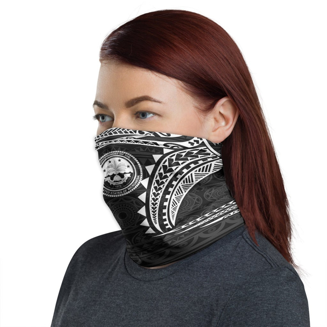 Federated States of Micronesia Neck Gaiter - Tribal Pattern White 1
