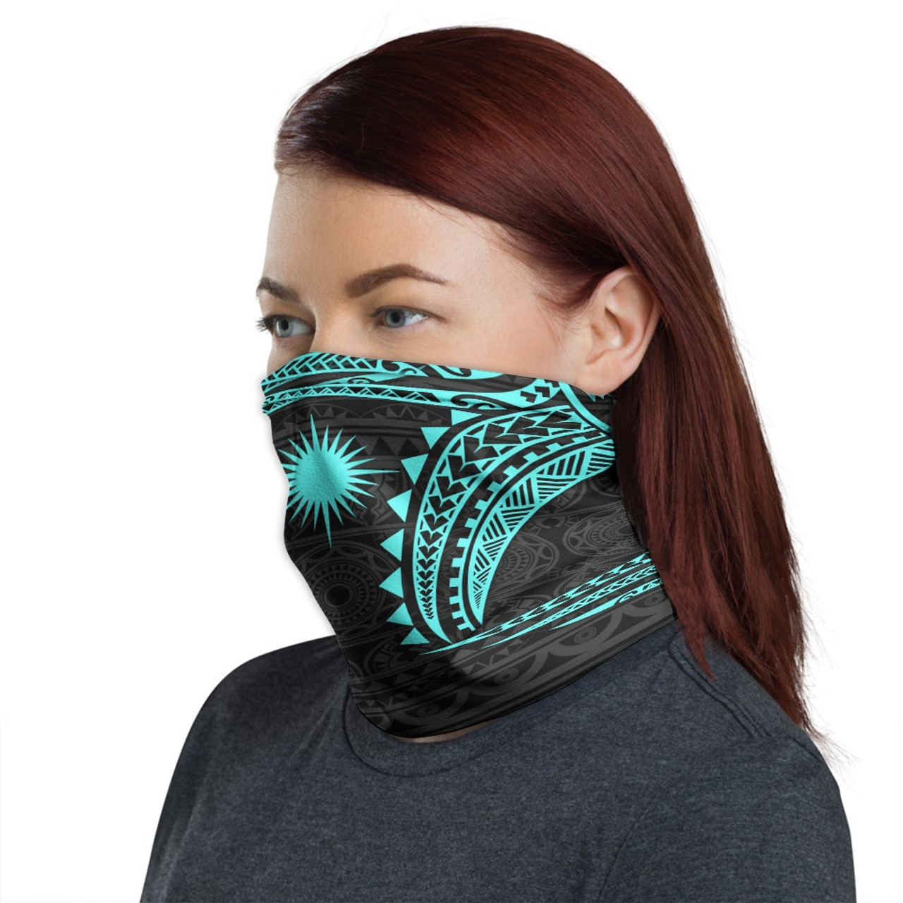 Marshall Islands Neck Gaiter - Tribal Pattern Turquoise 1