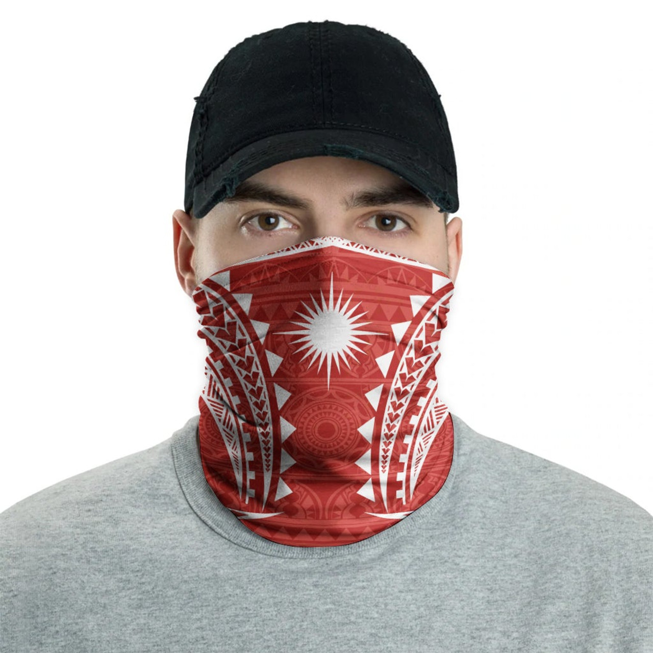 Marshall Islands Neck Gaiter - Tribal Pattern Red 2