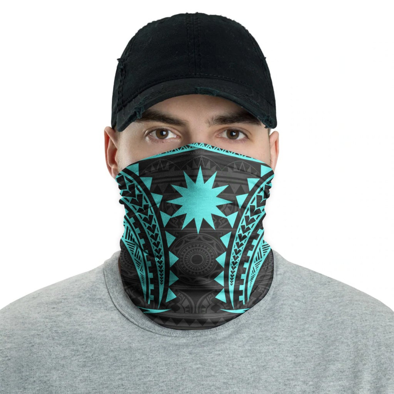 Nauru Neck Gaiter - Tribal Pattern Turquoise 2