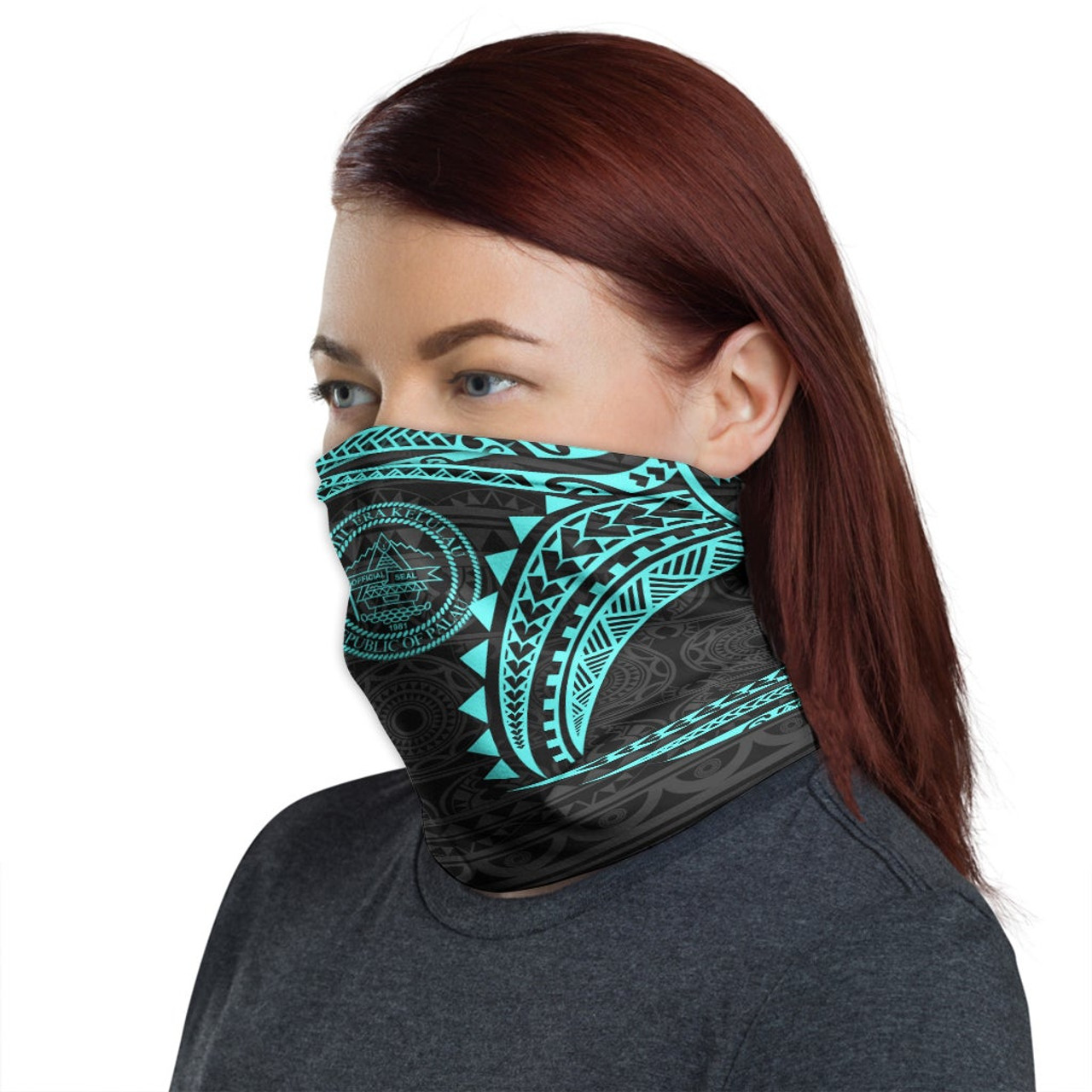 Palau Neck Gaiter - Tribal Pattern Turquoise 1