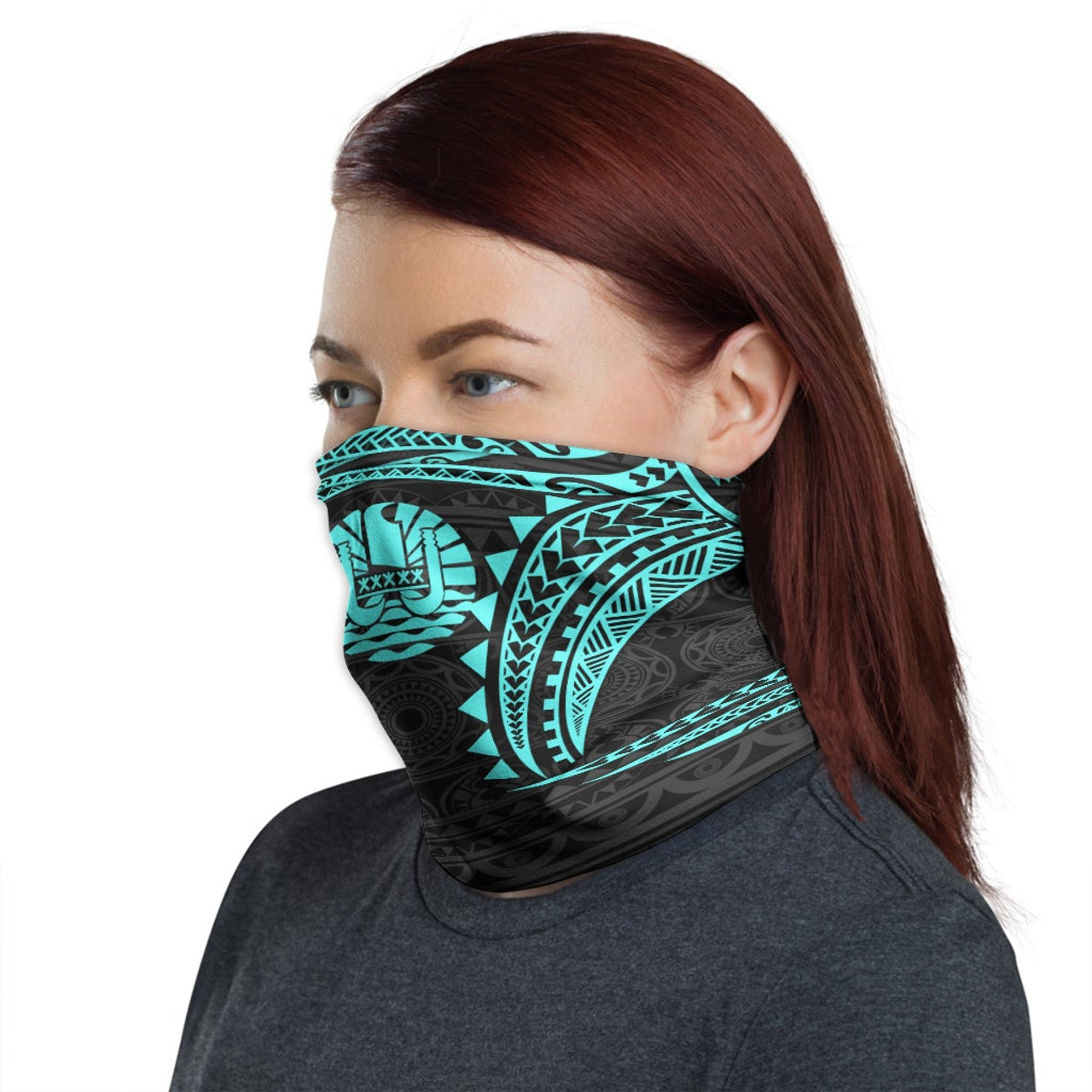 Tahiti Neck Gaiter - Tribal Pattern Turquoise 1