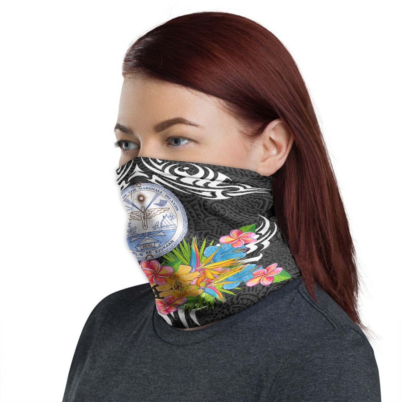 Marshall Islands Neck Gaiter - Tribal Floral Pattern 1