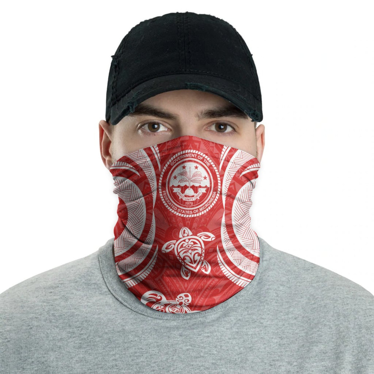 Federated States of Micronesia Neck Gaiter - Turtle Tentacle White Red 2