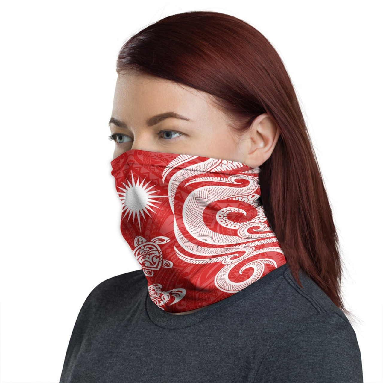 Marshall Islands Neck Gaiter - Turtle Tentacle White Red 1