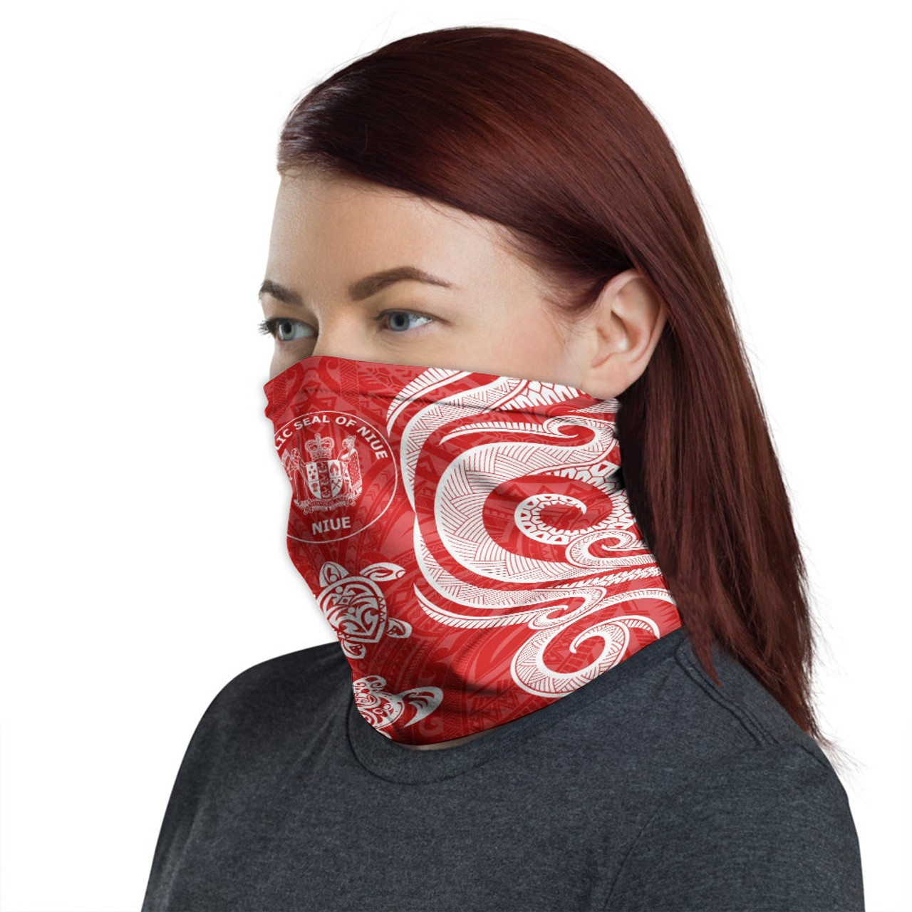 Niue Neck Gaiter - Turtle Tentacle White Red 1