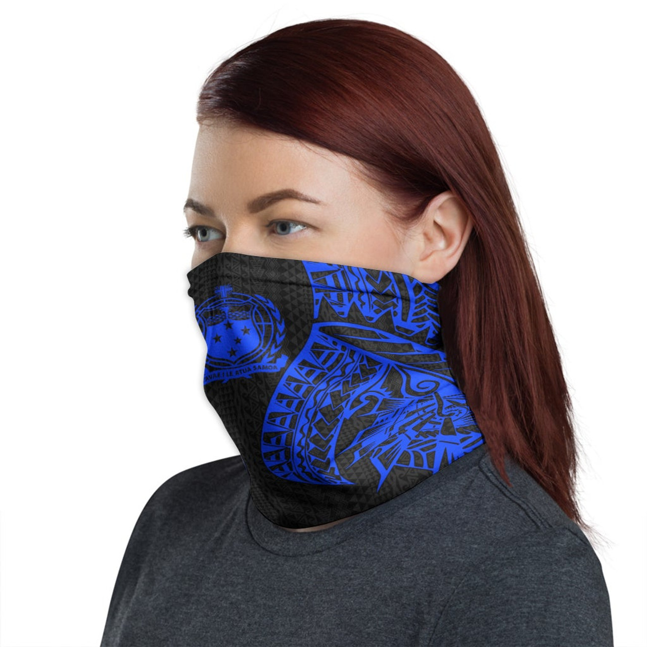 Samoa Neck Gaiter - Polynesian Pattern Blue 1