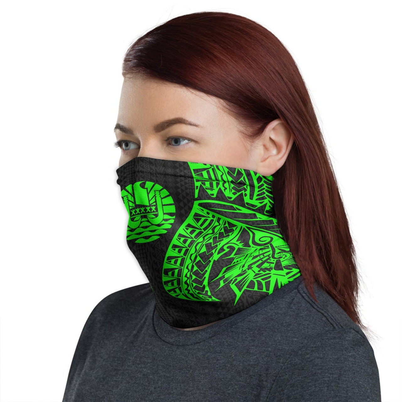 Tahiti Neck Gaiter - Polynesian Pattern Green 1