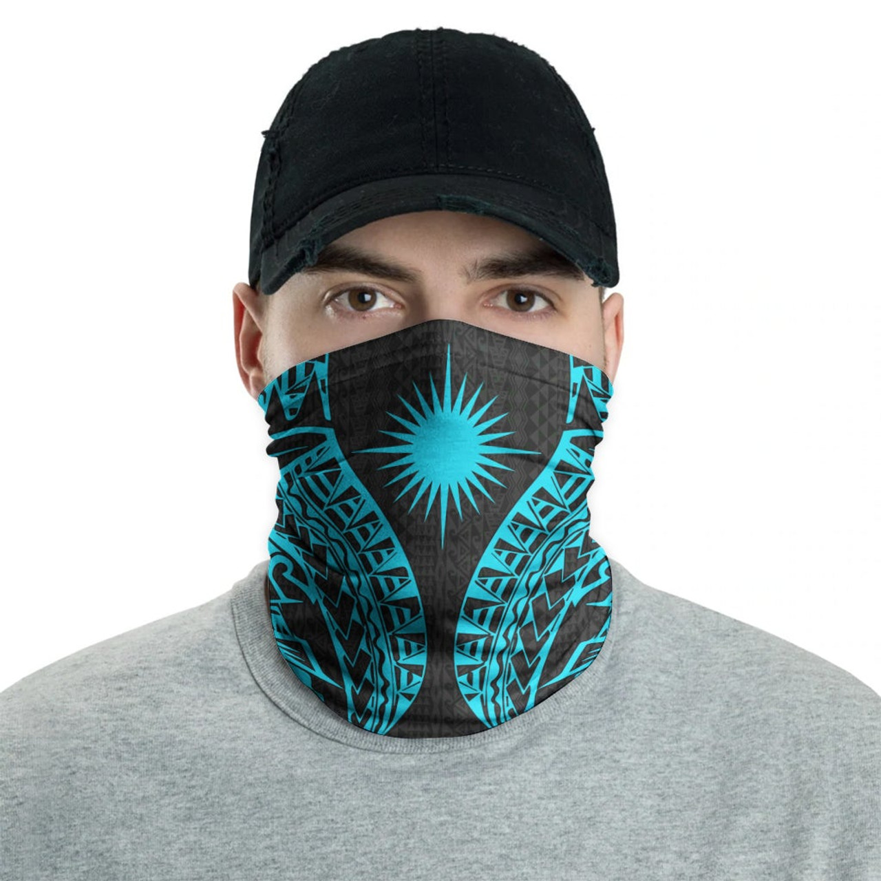 Marshall Islands Neck Gaiter - Polynesian Pattern Turquoise 2