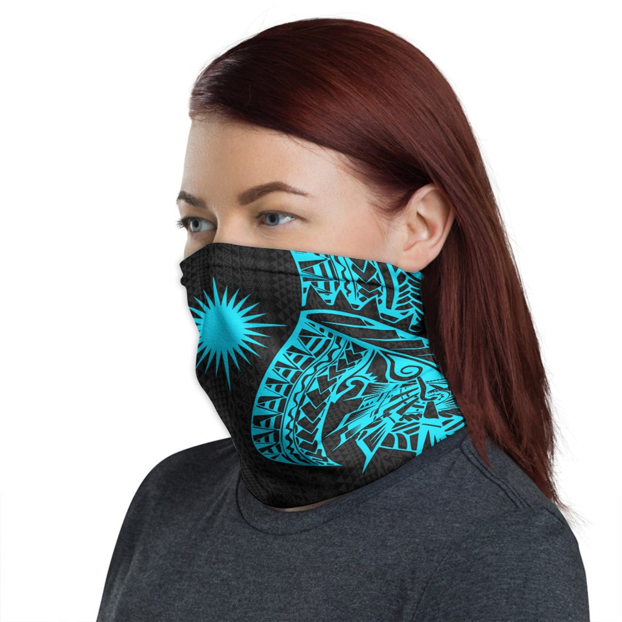 Marshall Islands Neck Gaiter - Polynesian Pattern Turquoise 1