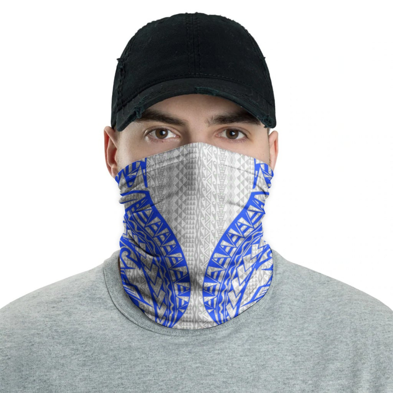 Polynesian Neck Gaiter - Polynesian Pattern Blue White 2