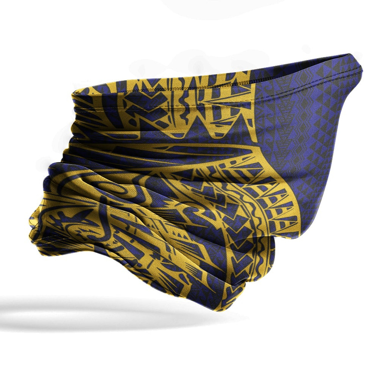 Polynesian Neck Gaiter - Polynesian Pattern Gold Blue 4