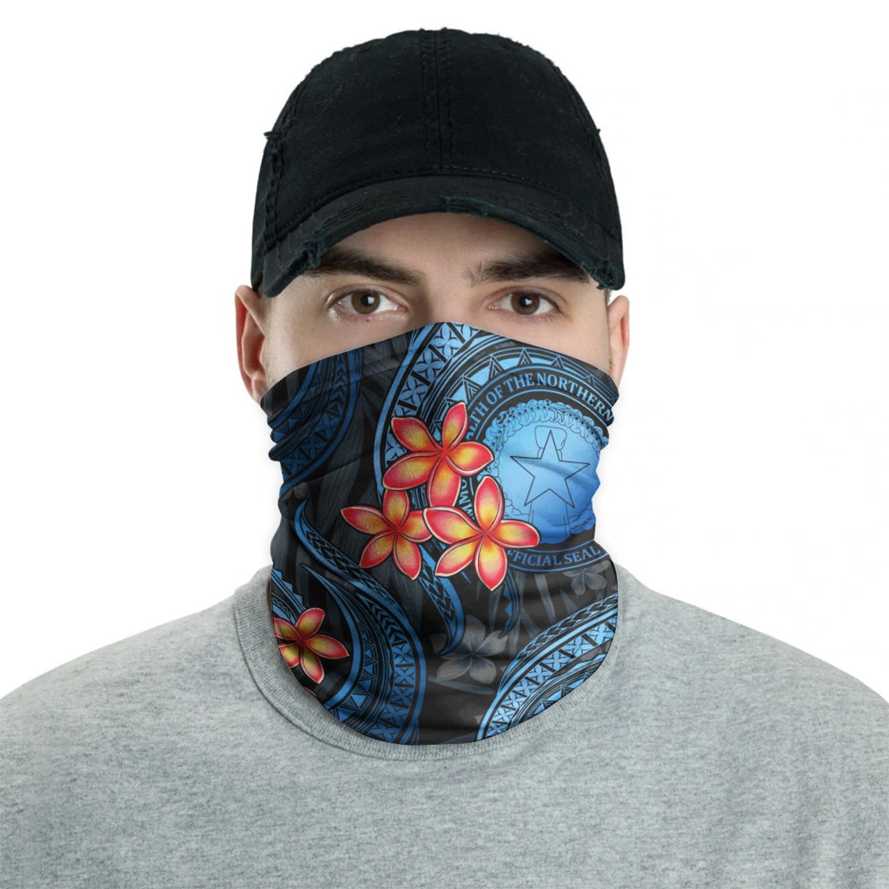 CNMI Neck Gaiter - Plumeria Blue 2