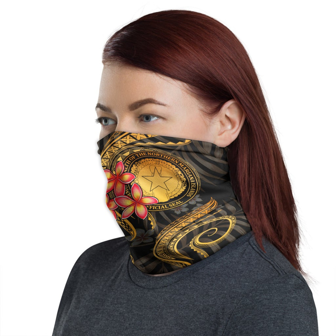 CNMI Neck Gaiter - Plumeria Gold 1