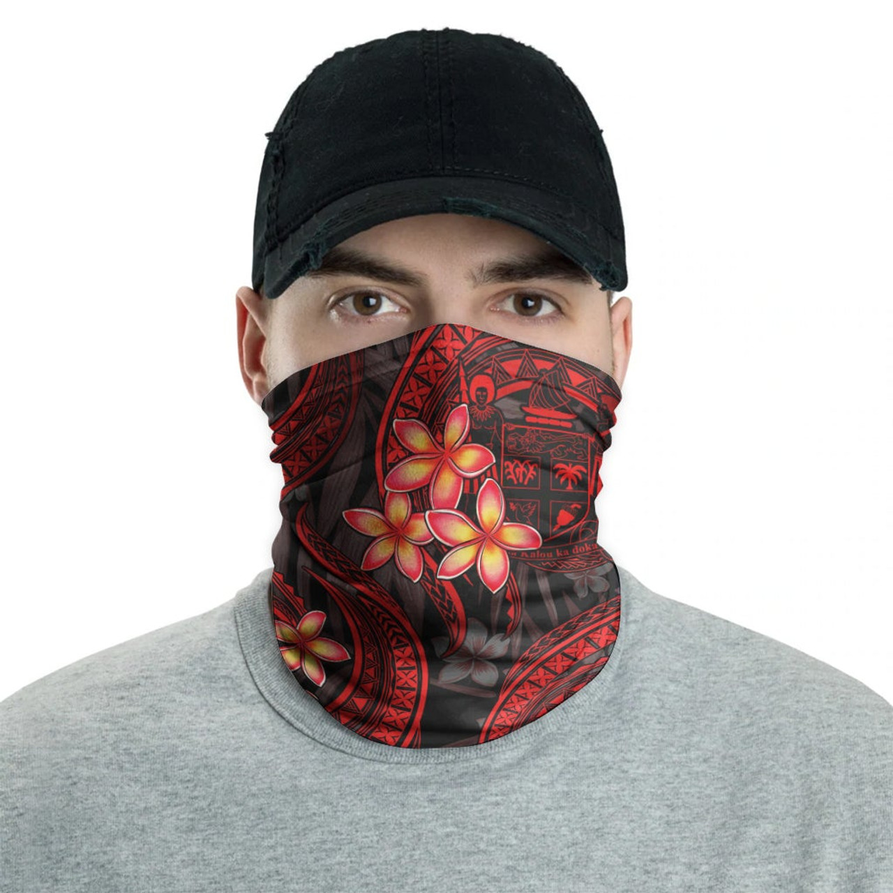 Fiji Coat of arm Neck Gaiter - Plumeria Red 2